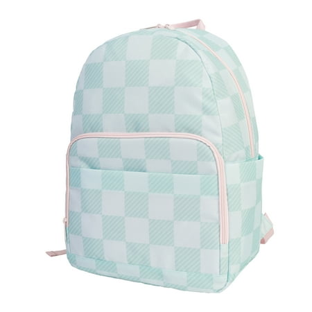 CRCKT 17-inch Kids Polyester Backpack - Spa Retreat, Blue and Peach Checker