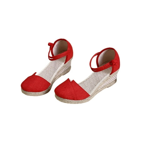 

Rotosw Ladies Casual Shoes Espadrille Espadrilles Sandal Summer Platform Sandals Lightweight Ankle Strap Dressy Shoe Vacation Non-slip Wedge Heels Red 6.5