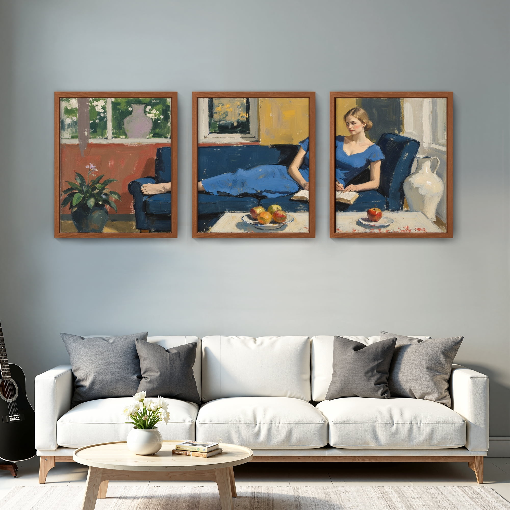 MAYEERTY Modern Abstract Wall Art Painting, Living Room Decor, Brown MDF Frame, 15.7"x11.8"