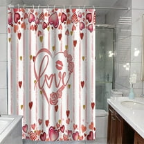 Surpdew Valentines Bathroom Day Decorations Valentine'S Day Shower Curtain For Bathroom Decor Valentines Curtains Pink Red Heart Polyester Bathtub Cortinas De Baño Cute Decorative Girly Design B