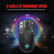 UHM Wirelss Gaming Mouse,Tri-Mode 2.4G/Bluetooth/USB-C Rechargeable Computer Mice with Silent,6 Macro Buttons,Ergonomic Design,Adjustable DPI,6 RGB LED Modes for PC/Mac/Laptop,Black