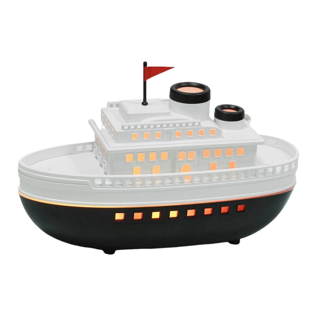 Humidificador con forma de barco, cambia de color, luces, silencioso, 300 ml, difusor de aroma estético blanco negro
