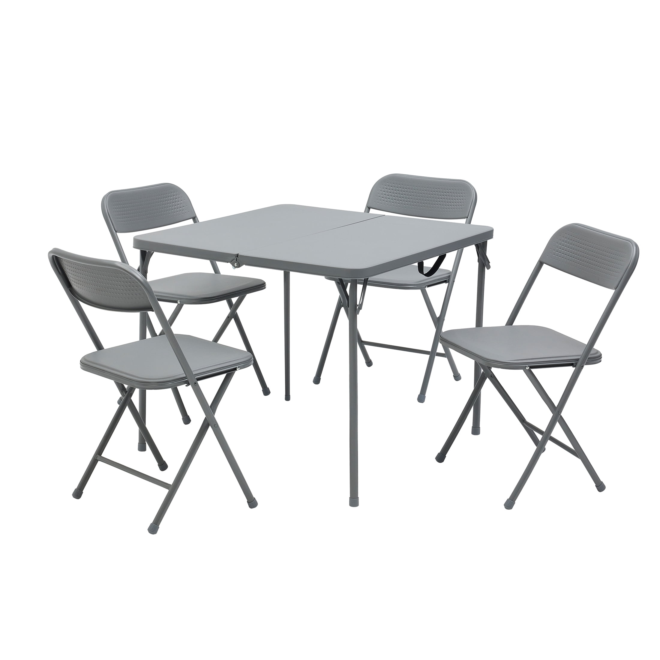 (3 pack) Mainstays 5-Piece 34 in Square Centerfold Folding Card Table and 4 Folding Chairs Set, Gray