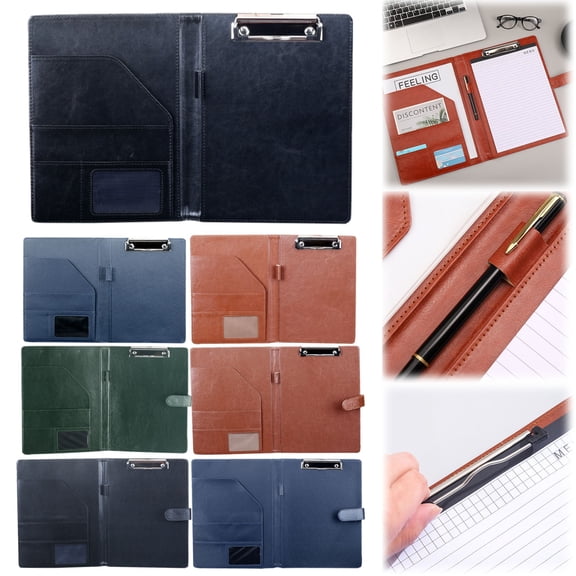 Aminojy Faux Leather Clipboard Padfolio for A4/Letter Paper - Stackable Writing Portfolio with Pen Holder, Ideal for Home Office, Parent Conferences & Remote Work Refillable Conference Padfolio