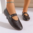 thumbnail image 6 of Womens Retro Mary Jane Flats Square Toe Crocodile Embossed Faux Faux Leather Adjustable Strap Cushioned Insole Brown,Size 7, 6 of 7