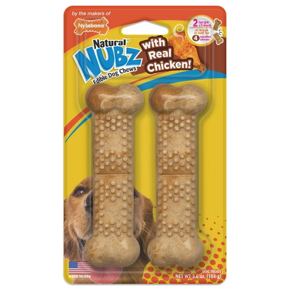 Nylabone Nubz Chicken Dog Chew Treats Large - 30 lbs. (2 Count)