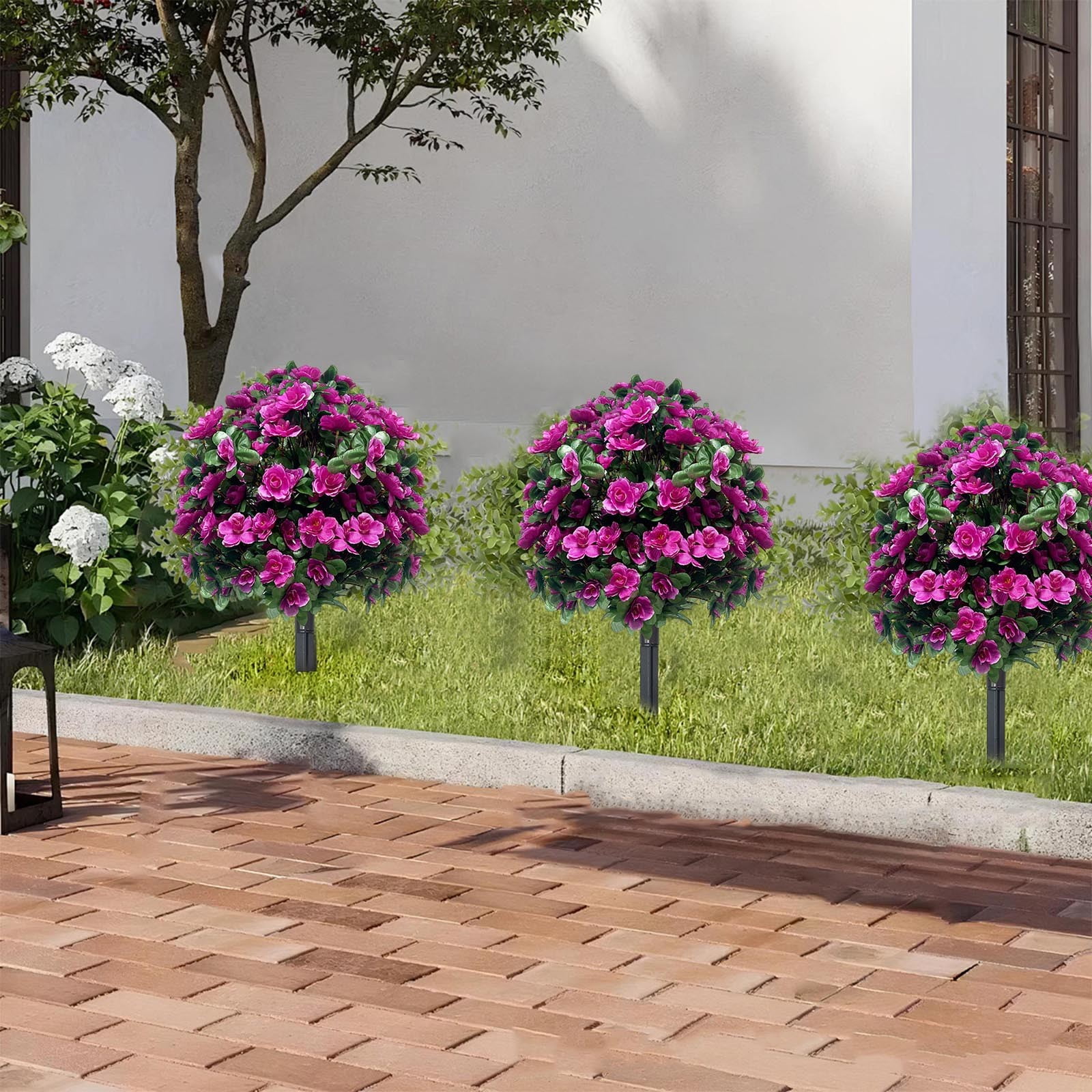 4PCS Outdoor Artificial Flowers with Stakes - 22.8" Greenery Shrubs for Garden & Patio, Weatherproof Decorative for Farmhouse, Wedding & Mother's Day Decor