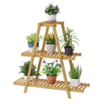 thumbnail image 1 of Soporte para plantas de 3 niveles con 8 macetas de bambú estante escalonado triangular para interiores y exteriores, 1 of 7