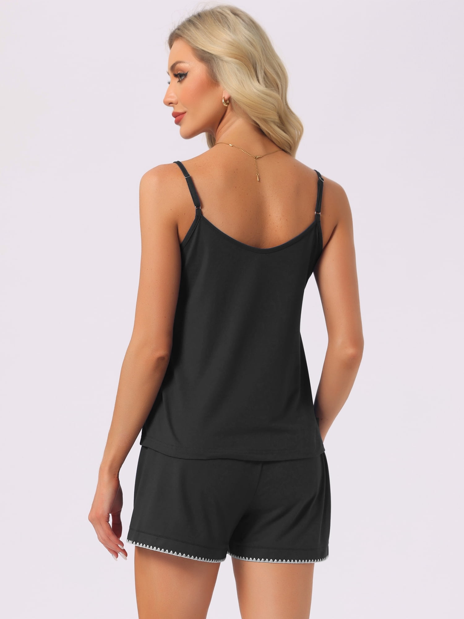 DARING DIVA Women's Jersey Knit V Neck Soft Casual Sleeveless Pajama Sets M Black