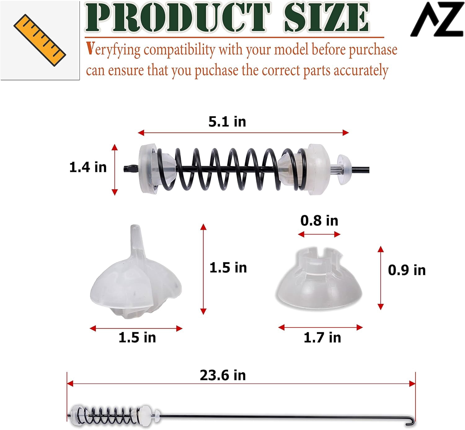 Set 4Pcs Washer Suspension Rod Kit Replaces W10780048 For Admiral ATW4675YQ1, Whirlpool WTW4800XQ4 WTW4800XQ1 WTW4800XQ2