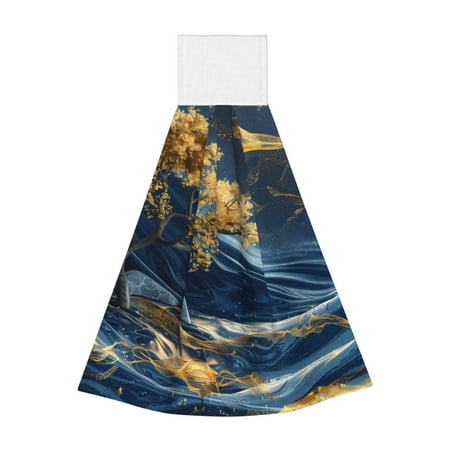 

Qekee Golden Fantasy Landscape Print Hanging Kitchen Towels Coral Velvet Wipe Hand Towel Absorbent Hand Towels Microfiber Tie Towel for Bathroom Kitchen Decor