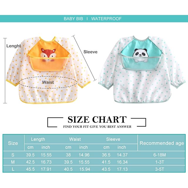 Baberos de manga larga para bebés con bolsillo frontal grande Delantal para niños Niñas Delantal de pintura para niños Bata impermeable unisex para 2 piezas (6-18 meses) T-Boldness