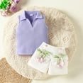 thumbnail image 2 of Agkizg 2PC Solid Pullover Top Flowers Buttons Shorts Set Fashion Summer Outfits (Toddler Girl's or Girl's),2-Piece Set,Sizes 6 Months-4 Years, 2 of 4