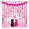 thumbnail image 2 of Valentine''s Day Shower Curtain Black Pink Cat Heart Floral Romantice Sweet Couple Hot Pink Fabric Bathroom Curtain Set with Hooks(70" WX70 H), 2 of 4