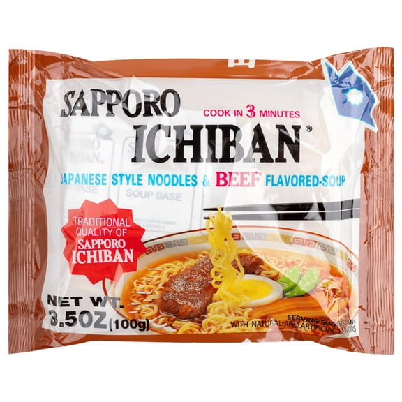 Sapporo Ichiban Japanese Style Ramen in Rich Beef Broth, 3.5 oz, Instant Noodles