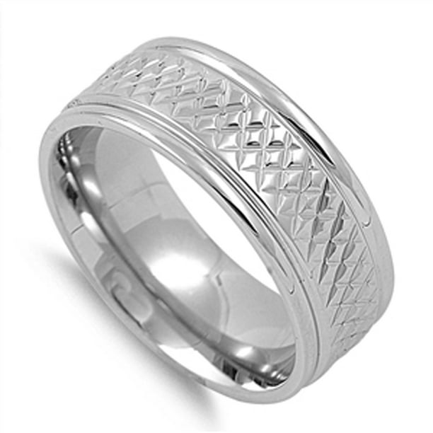 Sac Silver - Shiny Diamond-Cut Men's Wedding Ring New 316L Stainless ...