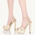thumbnail image 3 of FSJ Women Peep Toe Platform Sandals Ankle Strap Chunky Block High Heel Buckled Classic Bridal Cocktail Shoes Size 6.5 Gold, 3 of 4