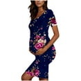 thumbnail image 5 of breaise Solid Color & Floral Side Ruch Maternity Dress Crew Neck Bodycon Dress Short Sleeve Baby Shower Dress Casual Lounge Pregnancy Dress Daily Wear, 5 of 6