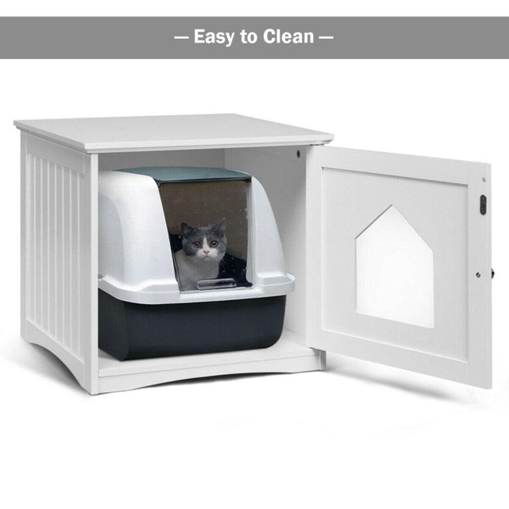 Pefilos 20" Cat House Covered for Indoor, Hidden Crate Litter Box Enclosure, Hooded Cats Furniture Cabinet Kitty Washroom, White Pefilos 20" Cat House Covered for Indoor, Hidden Crate Litter Box Enclosure, Hooded Cats Furniture Cabinet Kitty Washroom, White