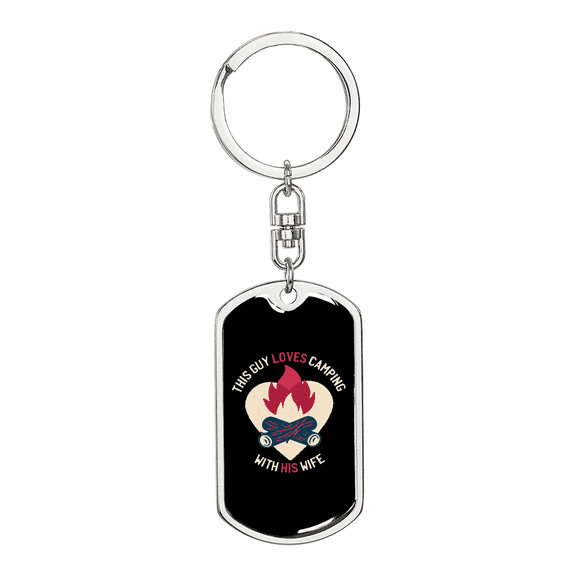 To My Wife Guy Camping With Wife Stainless Steel or 18k Gold Premium Swivel Dog Tag Keychain