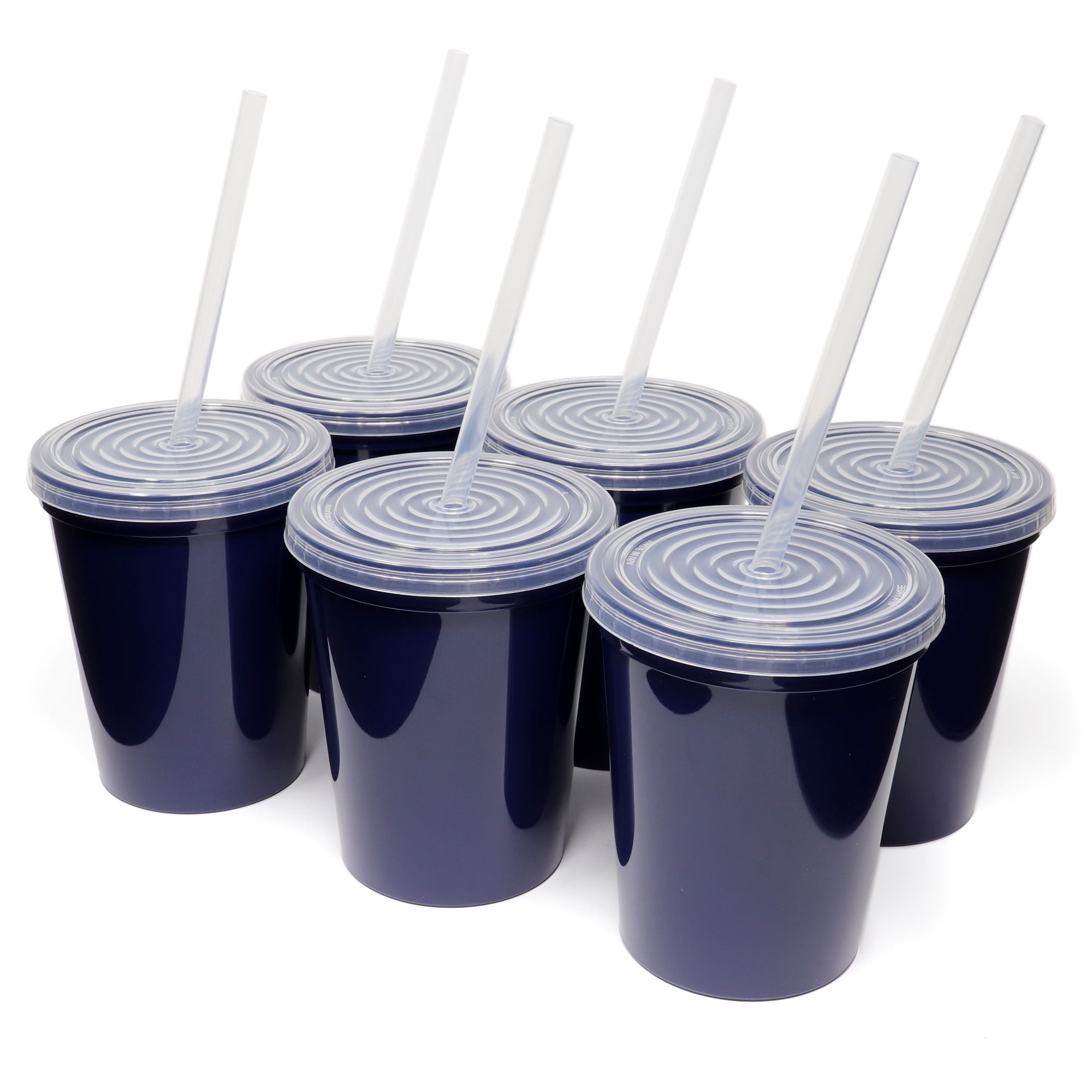 Rolling Sands 16oz Reusable Plastic Cups with Lids, 6 Pack, USA Made