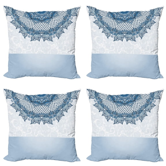 Ambesonne Vintage Throw Pillow Cover 4 Pack, Lace Details, 20", Slate Blue Seafoam