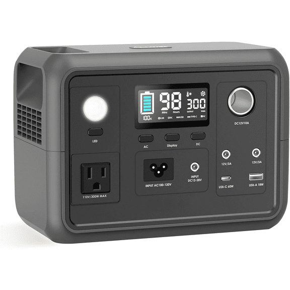 Portable Power Station 300W, 256Wh Solar Generator LiFePO4 Battery, Pure Sine Wave AC Outlet, PD 60W Fast Charging, MPPT & BMS Protection, Compact for Camping Outdoor Home Backup Emergency