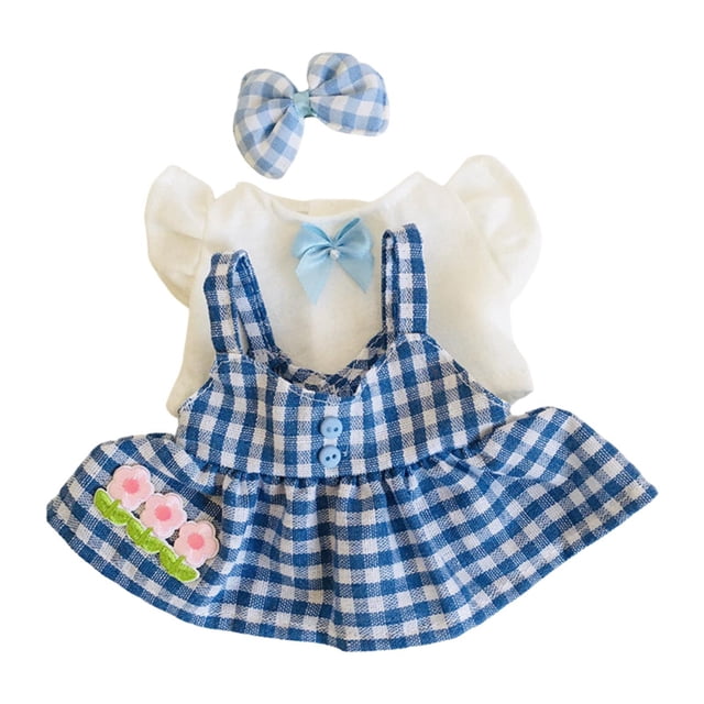 3x ropa para muñecas, falda de peluche con tocado de manga corta, juego para cambiar la ropa de muñecas para muñecas de peluche de 20 cm/7,87 pulgadas Azul