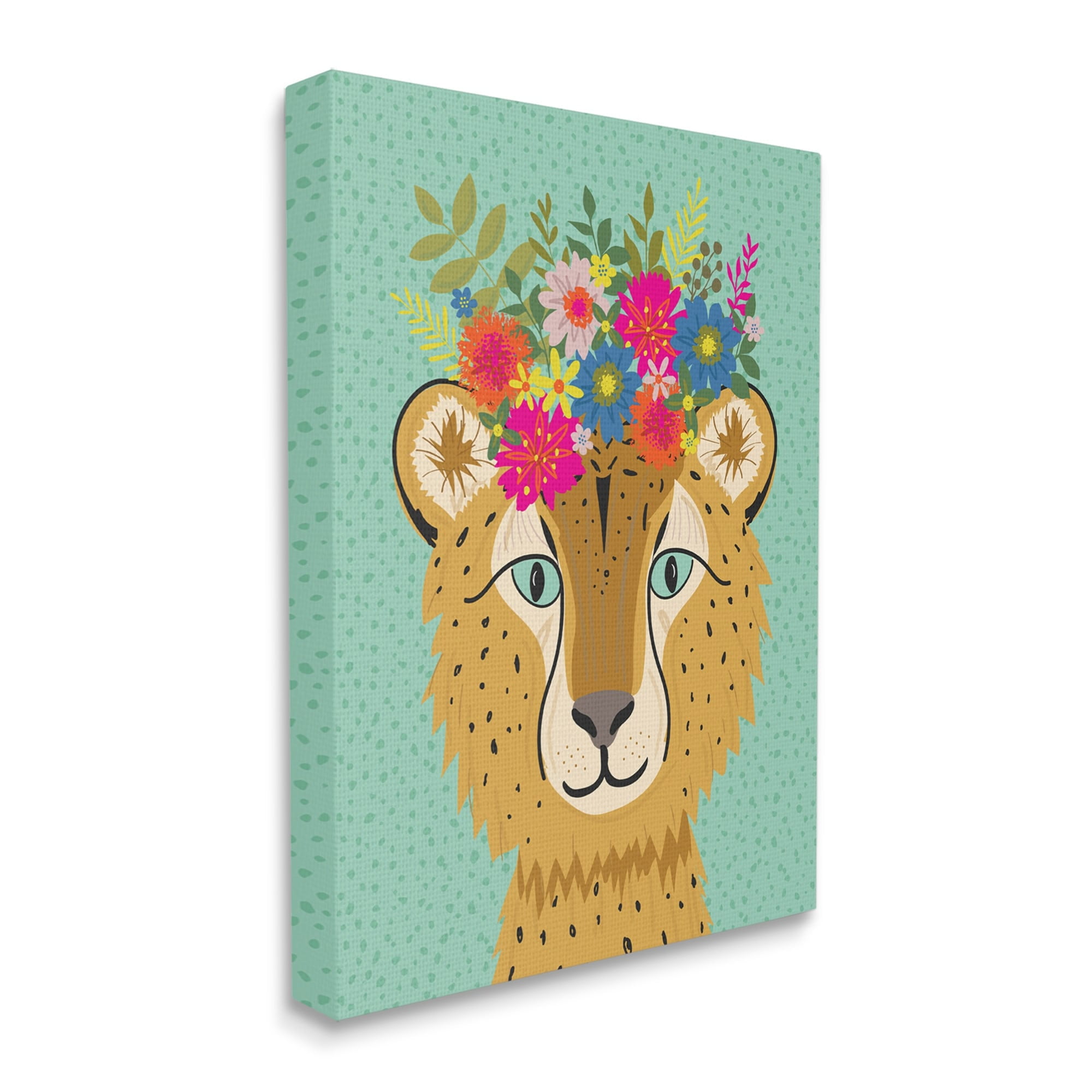 Stupell Industries Floral Crown Cheetah Spotted Fur Playful Animal,16 x 20,Designed by Lisa Whitebutton