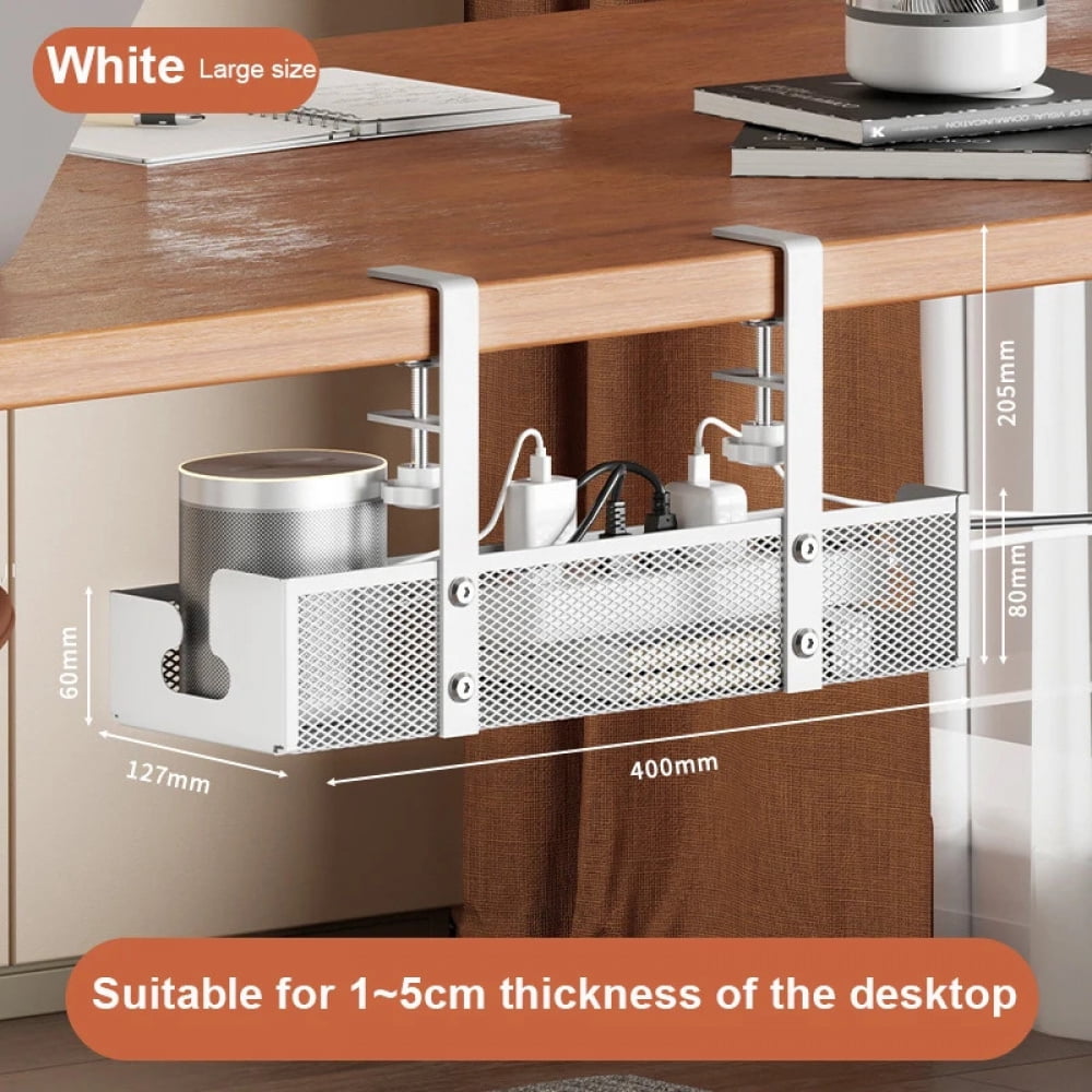 No Drilling Extendable Under Desk Cable Management Metal Cable Tray Under Desk With Clamp Retractable Power Strip Cord Holder