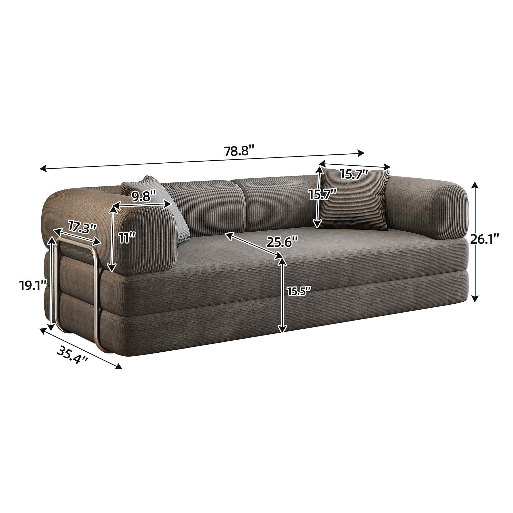 MAYEERTY 78.8" Corduroy Compression Sofa Bed, Convertible Futon Couch with Pillow Back Support,Gray