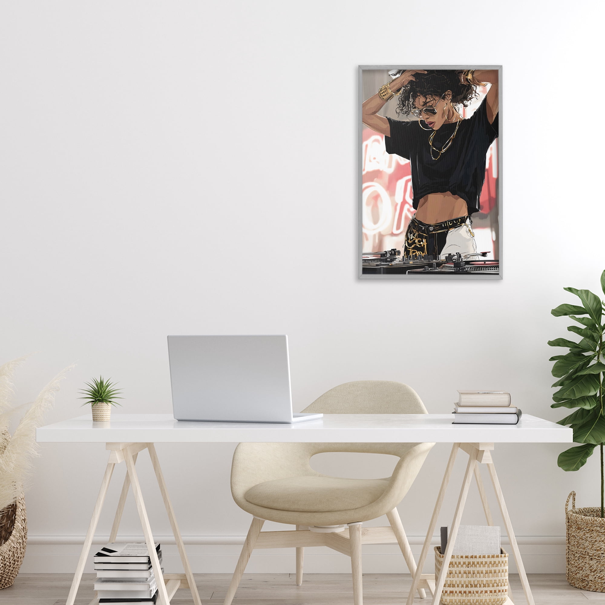 Stupell Industries Trendy Female DJ Musician Gray Framed Giclee Art, design by Franklyn Gregory