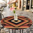 thumbnail image 6 of Aztec Southwest Round Tablecloth for 45-54 Inch Tables, Fitted Table Cover with Elastic Edge, Orange Black Boho Tribes Abstract Waterproof Outdoor Table Cloth Protector for Patio Garden Dinner Picnic, 6 of 9