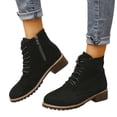 thumbnail image 4 of JUSLIO Boots for Women,Mid Heel Fashion Round Toe Lace Up Solid Color Casual Dress Boots Winter Fall Martin Boots, 4 of 5