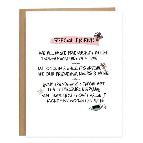 Special Friend Greeting Card – Heartfelt Design for Celebrating Friendship – Blank Inside with Envelope – Perfect for Friends’ Birthdays or Just Because