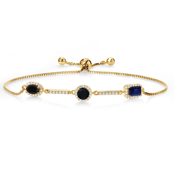 Gem Stone King 1.49 Ct Oval Black Onyx 18K Yellow Gold Plated Silver Bracelet for Women