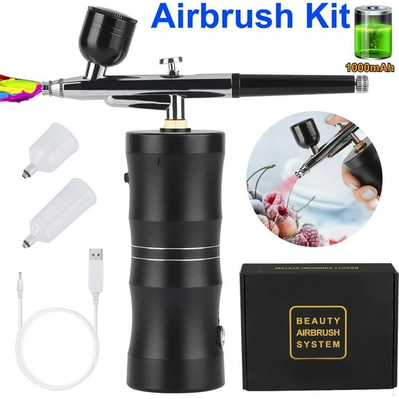 Supsupsiu Airbrush Kit with Air Compressor and Nozzles, TSV Portable Handheld Auto Mini Dual-Action Cordless Airbrushing Gun Set for Cake Decorating, Makeup, Model Coloring, Tattoo, Nail Design