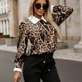 thumbnail image 4 of Fznquz Yellow Womens Tops Dressy Casual Long Sleeve 2025 Shirts Collared Leopard Print Formal Ladies Blouses, 4 of 9