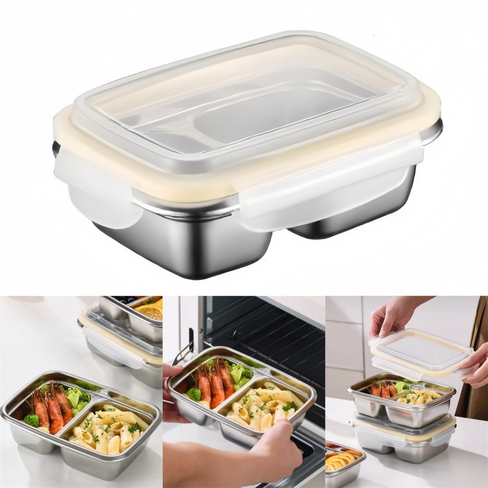 2 Compartment Stainless Steel Lunch Box Leak Proof Snack Container For School