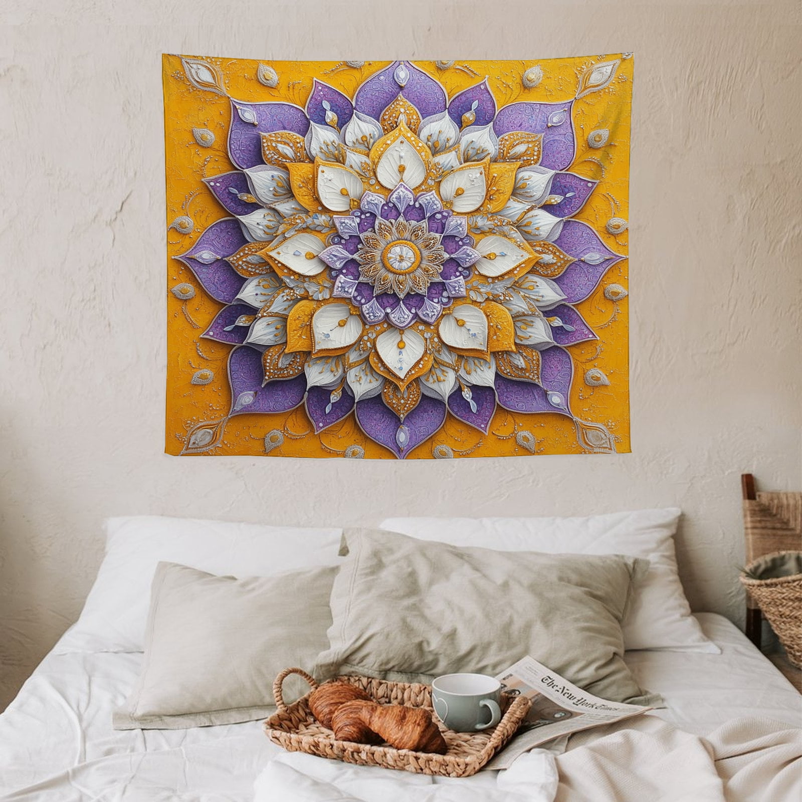 Printed Mandala Lotus Tapestry Wall Hanging – Boho Wall Art Decor for Bedroom, Living Room, and Apartment