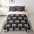 thumbnail image 2 of Manfei Lovely Bow Knot Twin Bedding Sets 7-Piece,Princess Bowtie Loves Bedding Comforter Set,Pink Black Sheet Sets For Teens,Luxury Bedroom Decor Reversible, 2 of 8