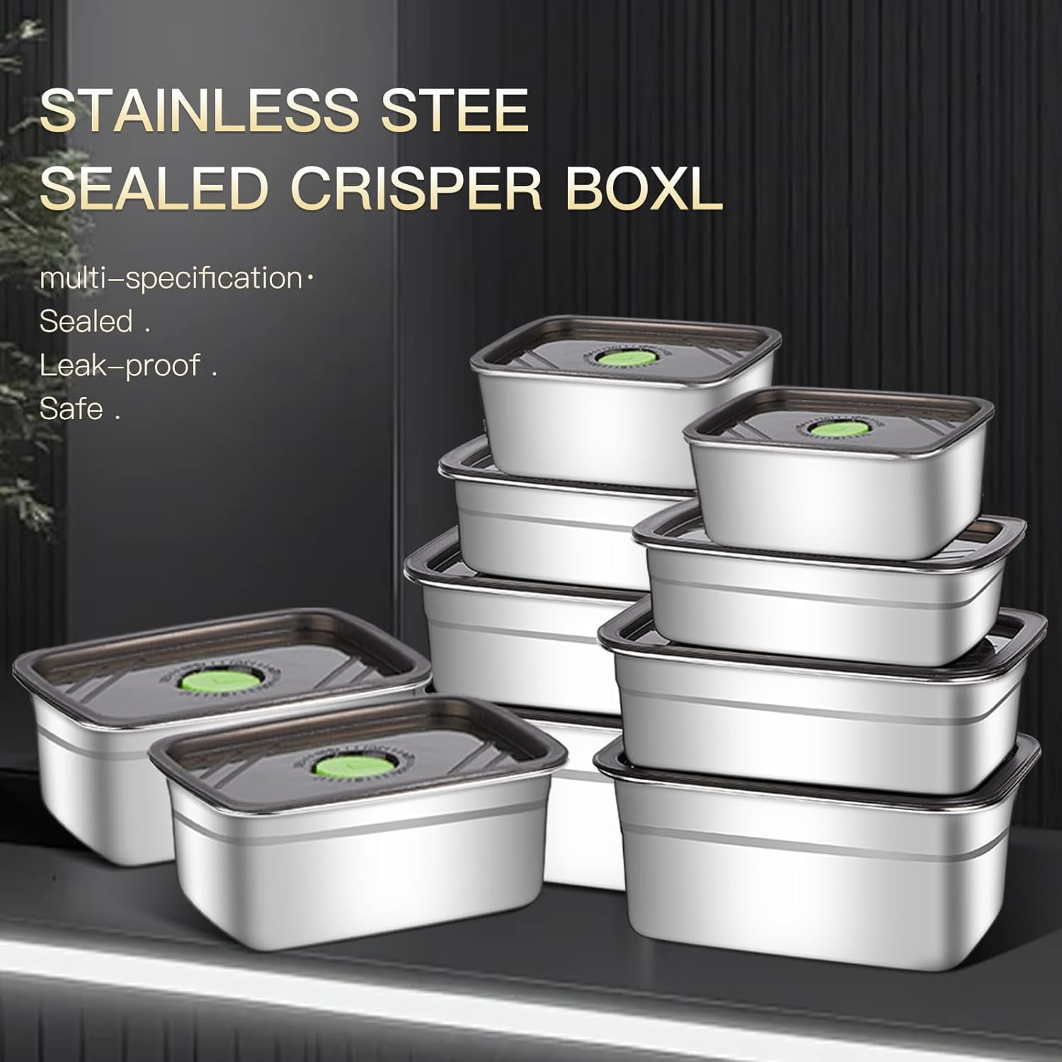 10-Piece Stainless Steel Food Storage Container Set with Airtight Lids