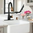 thumbnail image 2 of Akicon Two-Tone Matte Black & Rose Gold Pull Out Kitchen Faucet with Deck Plate, Single Level Solid Brass Kitchen Sink Faucets with Pull Down Sprayer, 2 of 5