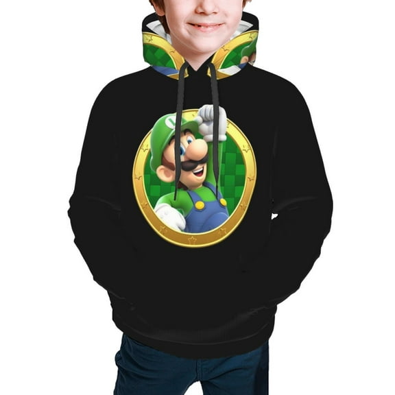 Kids Luigi Hooded Sweatshirt 3D Pullover Hoodie for Boys with Pocket for 6-18 Years,S