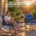 thumbnail image 3 of 3 Pieces Patio Outdoor Conversation Set, Patio Furniture Bistro Set with 2-Tier Coffee Table, PE Wicker Rocking Chairs with Blue Cushions for for Backyard Porch Poolside, 3 of 10