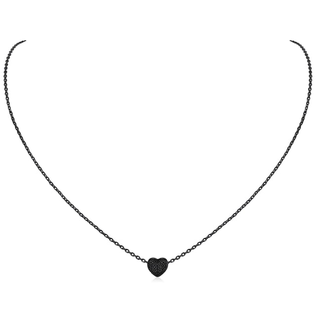 Collar con colgante de corazón de plata esterlina PROSTEEL negro circonita cúbica