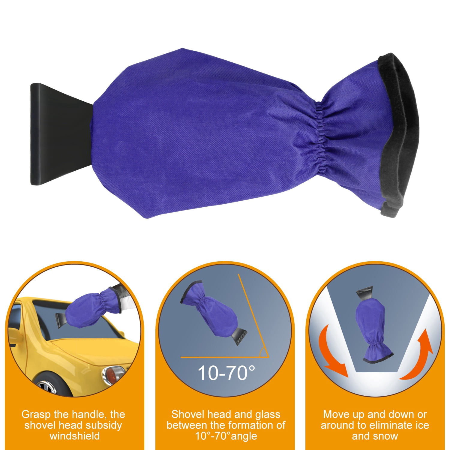 Fleece-Lined Car Ice Scraper & Snow Remover Glove – Warm Hands, Blue Color