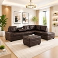 thumbnail image 1 of Cosmic Homes Marcel Leather Upholstered Sectional Sofa, Reversible Chaise & Storage Ottoman – Dark Brown, Living Room Set, 1 of 7