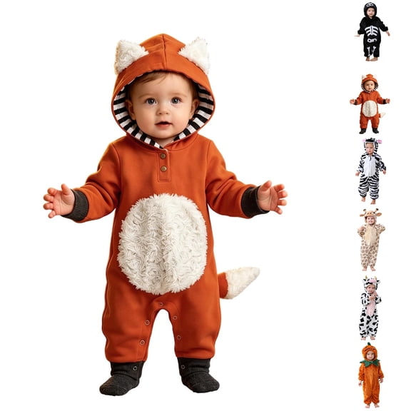 UJNDER Baby Romper Boys Girls Halloween Fall Winter Cute Cartoon Hooded Long Sleeved One Piece Jumpsuit,Orange,6-9 Months