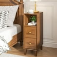 thumbnail image 4 of Narrow Nightstand Set of 2, Slim Wooden Bedside Tables with 2 Drawers, Skinny Mid Century Modern End Tables, Walnut, 4 of 9